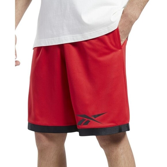 Reebok Men's Regular-Fit Logo-Print Mesh 10" Basketball Shorts Red Black S - Picture 3 of 8